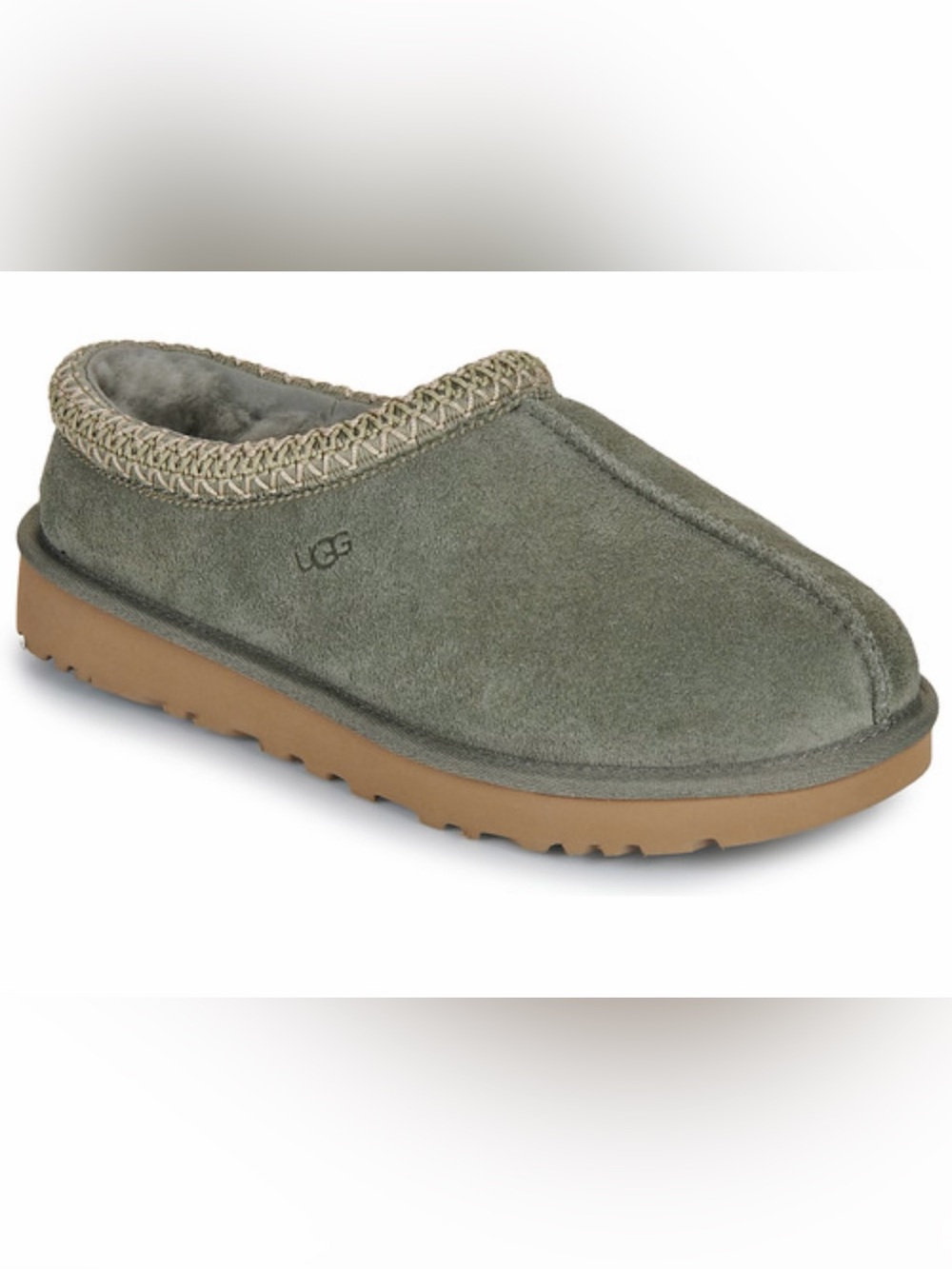 UGG Olive Green Suede Slip-On Clog with Tan Outsole
